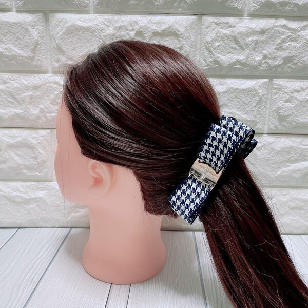 【バックル付千鳥柄リボンクリップ】ヘアアクセサリー ハンドメイド まとめ髪