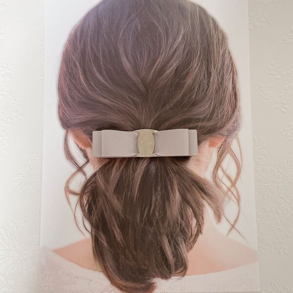 【バックル付リボンバレッタ】ヘアアクセサリー ハンドメイド 結婚式 髪留め