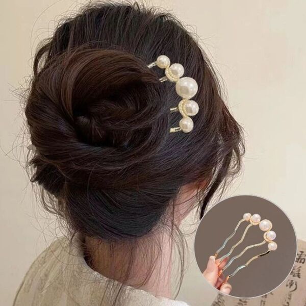 かんざし U字 パール ゴールド ヘアアクセサリー 髪飾り 髪留め 浴衣 和装 洋装 結婚式 上品