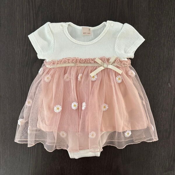 petit main ベビー服 チュールスカート付きロンパース 70 ピンク