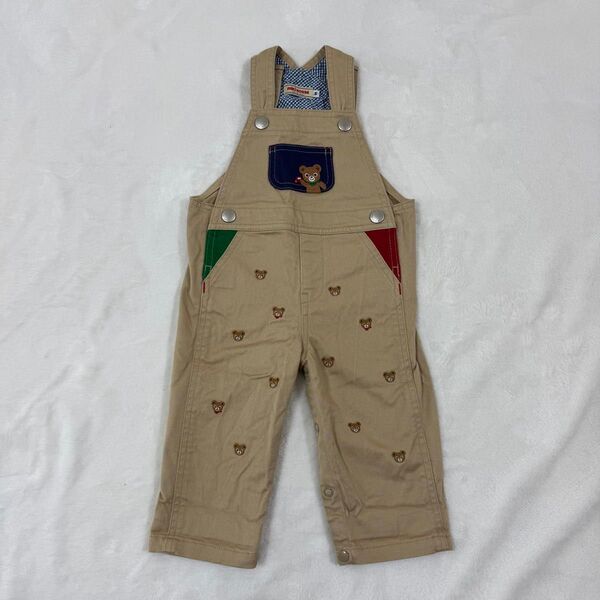美品 mikihouse ミキハウス オーバーオール 子供服 ギフト プレゼント マルチカラー ベージュ 70-80