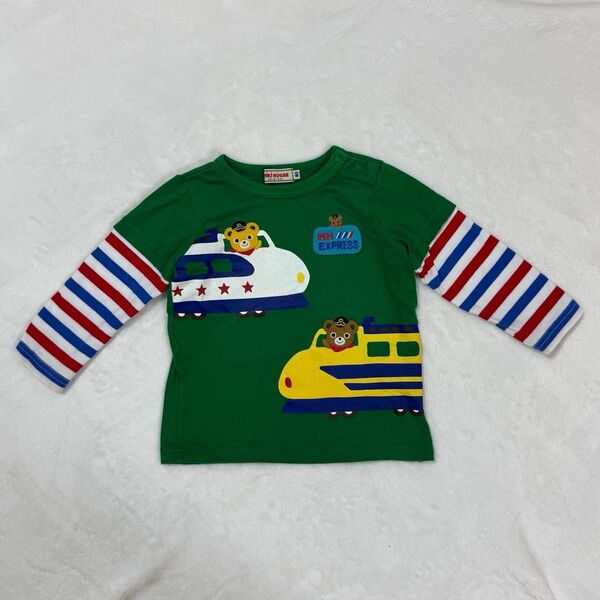 ミキハウス 新幹線プッチー 重ね着風長袖Tシャツ ロンT 子ども服 キッズ 男の子 電車 80