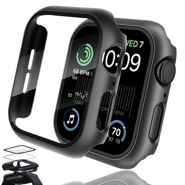 AppleWatch ケース アップルウォッチ SE2/SE/6/5/4 カバー ガラス 44mm 保護 ケース 防水 ブラック