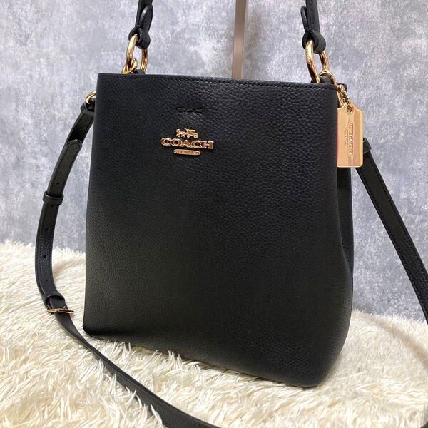 【極美品】COACH コーチ スモールタウンバケット 2way ショルダーバッグ レザー 本革 ブラック 黒 ハンドバッグ