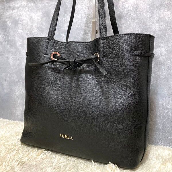 【極美品】FURLA フルラ コスタンザ トートバッグ レザー オールレザー ブラック 黒 A4収納可 肩掛け ビジネス