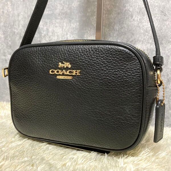 【極美品】COACH コーチ カメラバッグ レザー ジェイミー ブラック 黒 ショルダーバッグ クロスボディ チャーム 斜め掛け