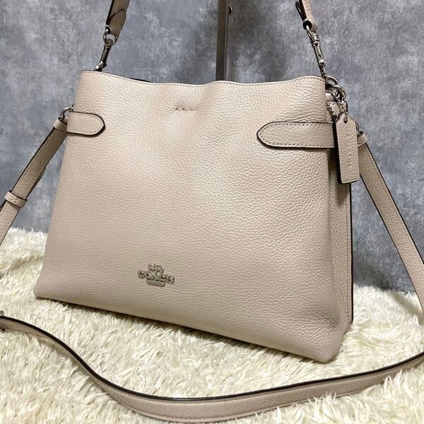 【極美品】COACH コーチ ハンナ ショルダーバッグ レザー 本革 グレージュ 2way トートバッグ ハンドバッグ チャーム