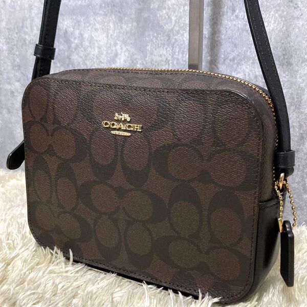 【極美品】COACH コーチ カメラバッグ レザー PVC ブラウン シグネチャー ショルダーバッグ 斜め掛け クロスボディ