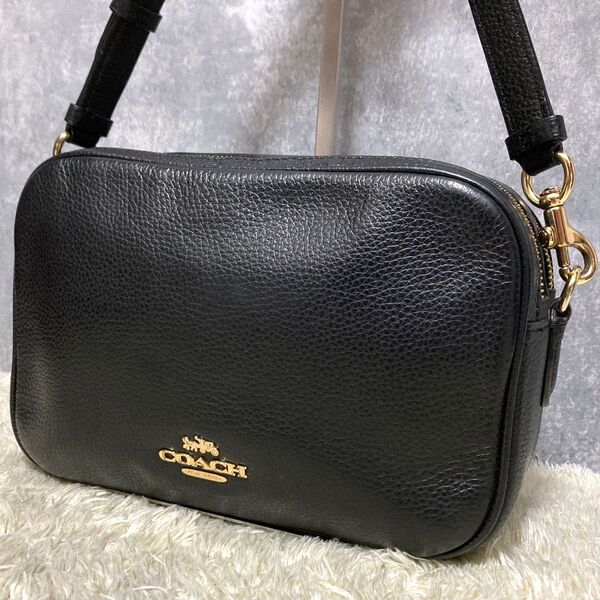 【美品】COACH コーチ ショルダーバッグ レザー 本革 ジェス ブラック 黒 2way ダブルファスナー ハンド 斜めかけ
