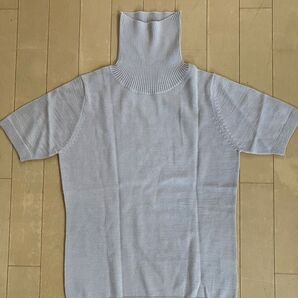 半袖ニット タートルネック ライトグレー
