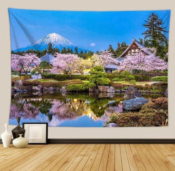 タペストリーF84 富士山 夜景 日本風 桜 古風 壁掛け 撮影背景 和風DIY