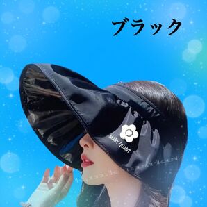 【新品】MARY QUANT マリークワント UVサンバイザー/ブラック/日焼け防止 UVハット コンパクト畳めるバイザー 日除