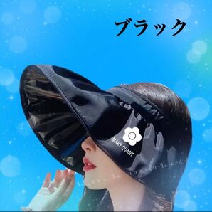【新品】MARY QUANT マリークワント UVサンバイザー/ブラック/日焼け防止 UVハット コンパクト畳めるバイザー 日除