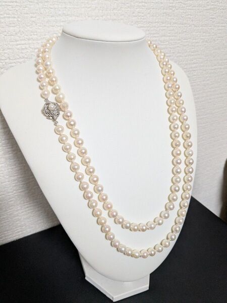 本真珠 ロングパールネックレス 約120cm SILVER