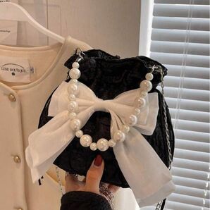 新品 巾着バッグ 浴衣バッグ 蝶々結びデコレーション パール