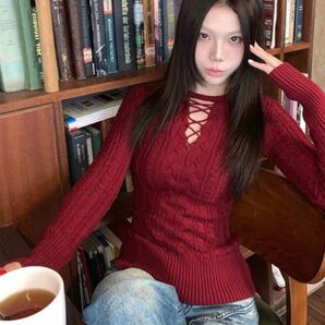 shien ワインレッド ニット