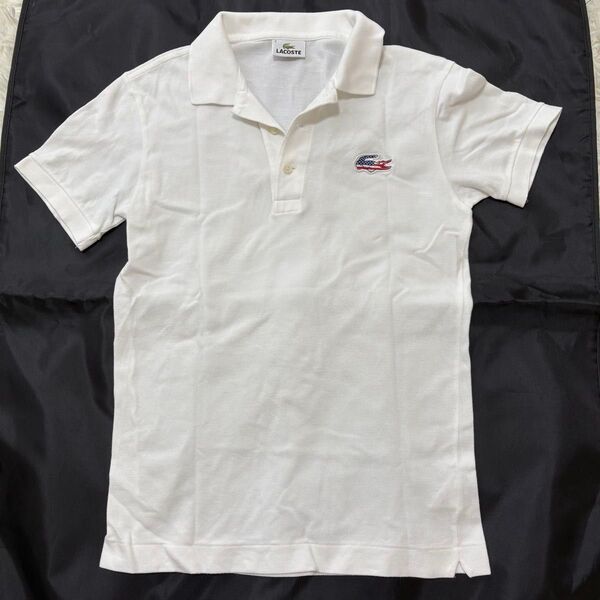 日本製 LACOSTE ラコステ US アメリカ 国旗 ロゴ ワッペン ポロシャツ 半袖 ホワイト
