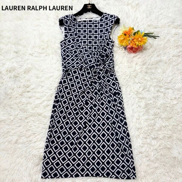 LAUREN RALPH LAUREN ローレンラルフローレン ロングワンピース ノースリーブ カシュクール風 フレンチスリーブ