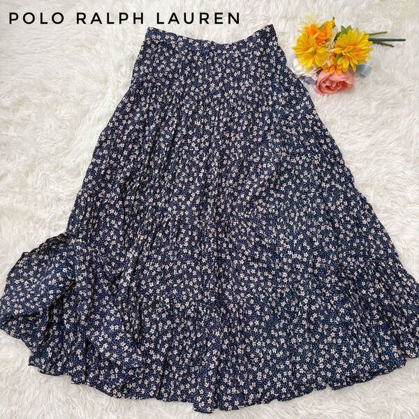 極美品 現行 POLO RALPH LAUREN ポロラルフローレン ロング マキシスカート ティアード 花柄 総柄 フレア
