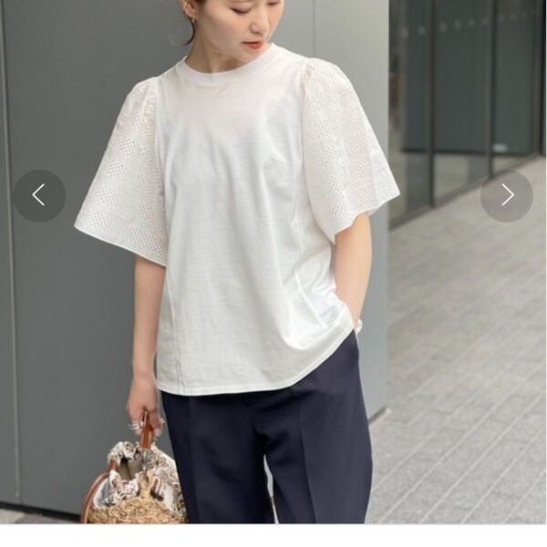 スピックアンドスパン ローンレースコンビプルオーバー Tシャツ カットソー 白 ホワイト 半袖Tシャツ カットソー 春夏 丸首