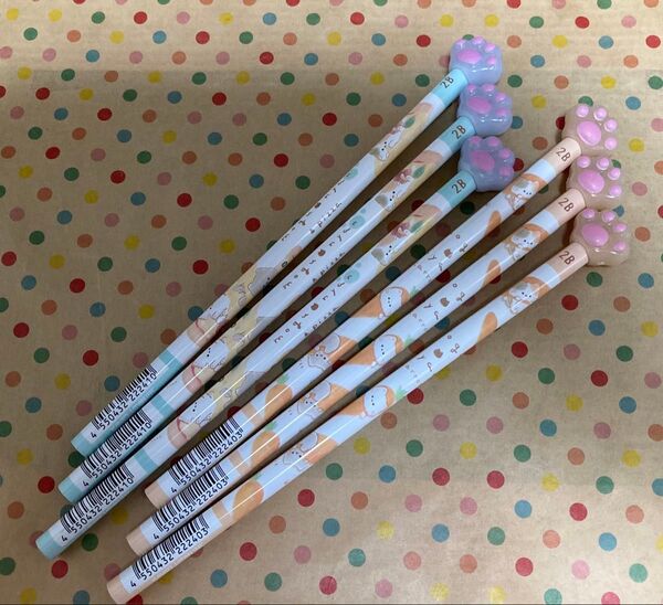 知育 鉛筆 2B ネコ 肉球 6本 セット販売 文具 お絵描き 学習 学校 子ども