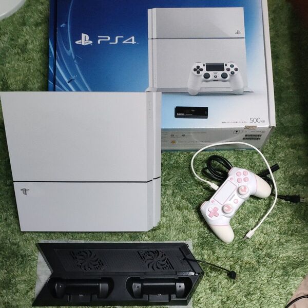 PS4 グレイシャー・ホワイト 500GB CUH-1100A 本体 コントローラー 縦置きスタンド SSD他