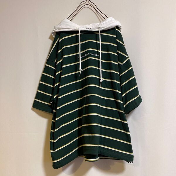 ◆WEGO◆ フード付き ボーダーTシャツ ロゴ刺繍入り Mサイズ ゆったり