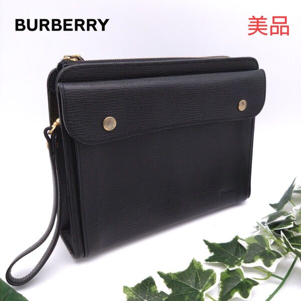 【美品】BURBERRY セカンドバッグ クラッチバッグ ブラック レザー 革 黒
