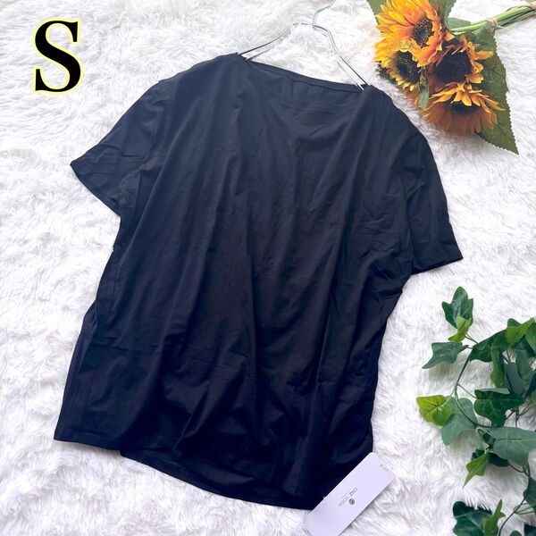 レディース ヨガウェア トップス Tシャツ ブラック 黒 ゆったり S 半袖