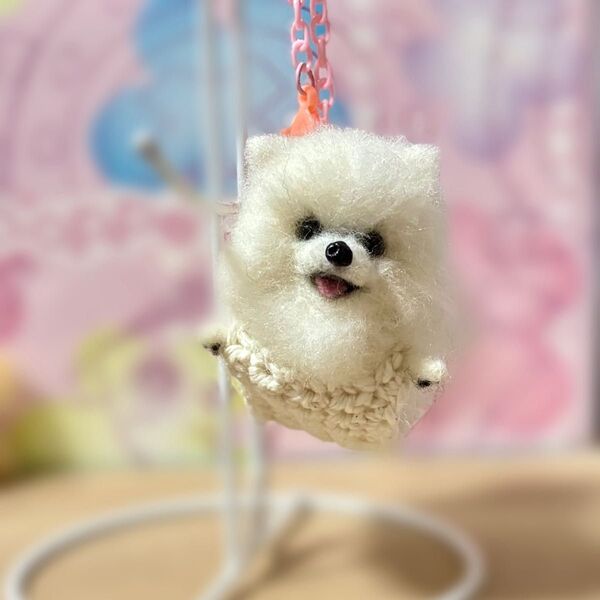 ポメラニアン 羊毛フェルト ハンドメイド ぬいぐるみ 飛行犬 フィギュア 置物
