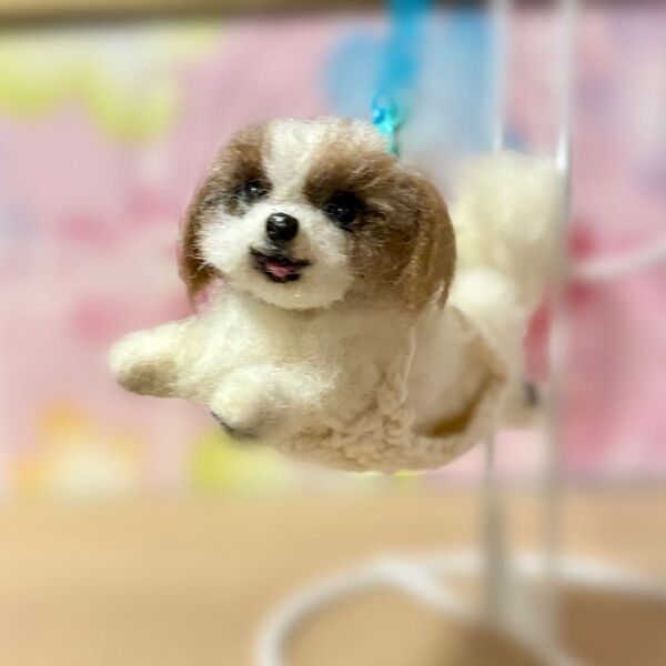 シーズー 飛行犬 ハンドメイド 羊毛フェルト ぬいぐるみ ミニチュア 犬 置物 フィギュア