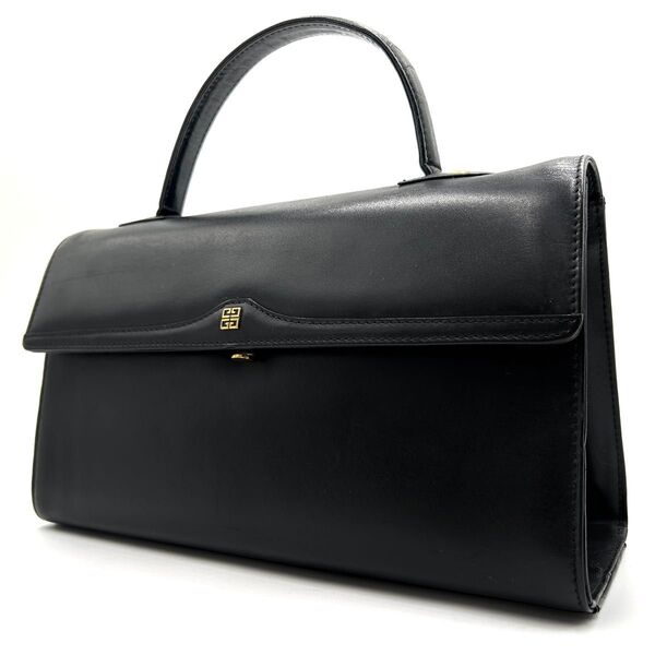 ジバンシ GIVENCHY ハンドバッグ フォーマル カーフレザー 4Gロゴ ヴィンテージ 黒 ブラック ゴールド金具 自立