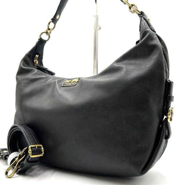 美品 COACH コーチ 2WAY ワンショルダーバッグ ハーフムーン 三日月 ハンド マディソン 肩掛け 黒 ブラック
