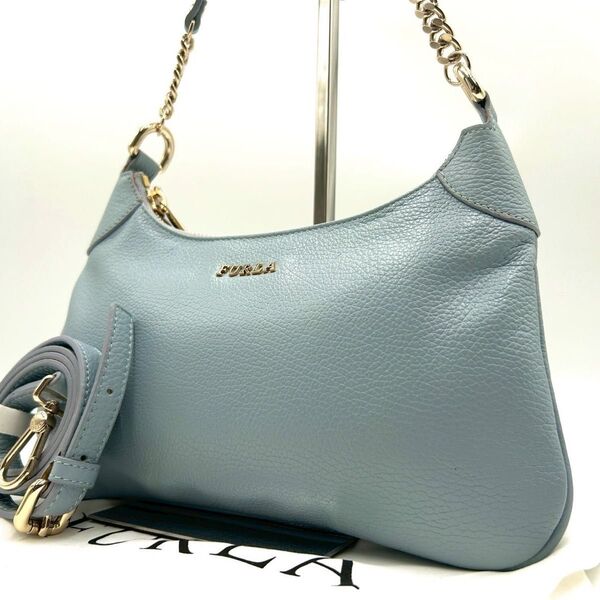 美品 フルラ FURLA ショルダーバッグ 2way アクセサリーポーチ 斜め掛け ハンド チェーン ホーボー 肩掛け レザー