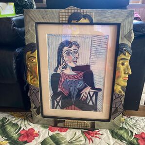 額入り絵画 女性の肖像画 立体額縁付き インテリア アート