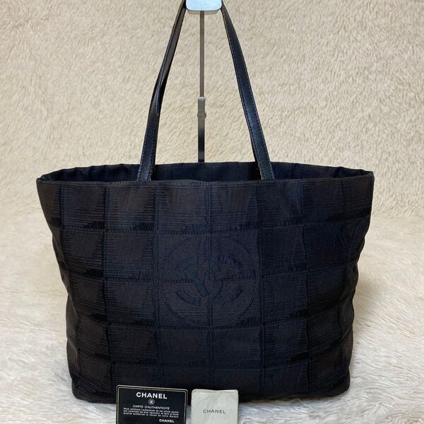 CHANEL トートバッグ ハンドバッグ ナイロンレザー ジャガード ニュートラベルライン ブラック ブラウン レディース