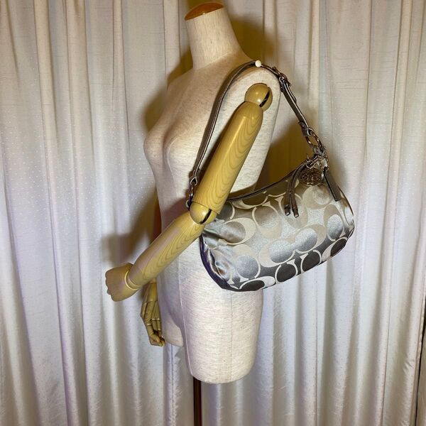 COACH ショルダーバッグ キャンバスレザー シルバー金具 シグネチャー ハンドバッグ ワンショルダーバッグ レディース