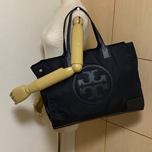 TORY BURCH ブラック トートバッグ ハンドバッグ エラ ナイロンレザー 大容量 美品