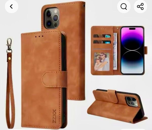 iPhone15ケース 手帳型 高級PUレザー 財布機能付き スタンド対応 カード収納 茶