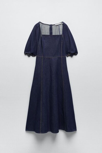 ZARA ザラ スクエアネックステッチデニムワンピース XS