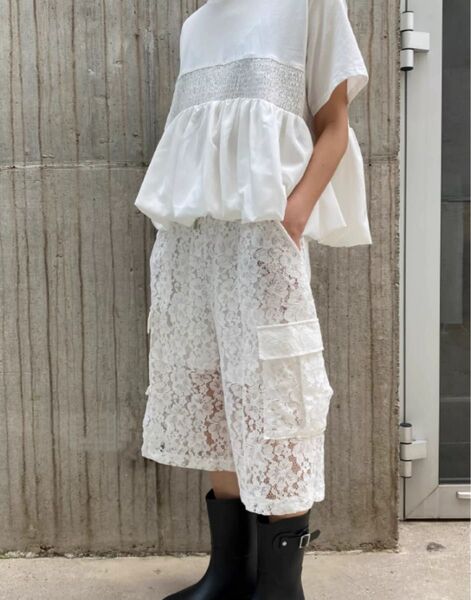 レースハーフパンツ ホワイト