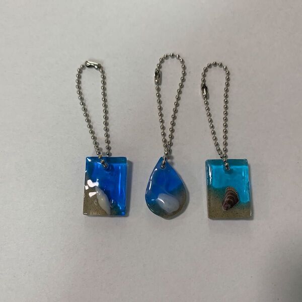 3個セット レジン キーホルダー 海 貝殻 砂 ハンドメイド