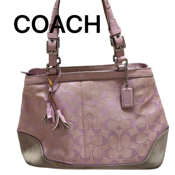 COACH コーチ シグネチャー トートバッグ キャンバス スエード ハンドバッグ 6830 ピンク