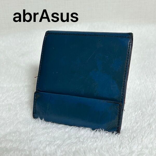 abrAsus アブラサス 薄い財布 コンパクト ミニ財布 二つ折り財布 本革 レザー 小銭入れあり ブルー