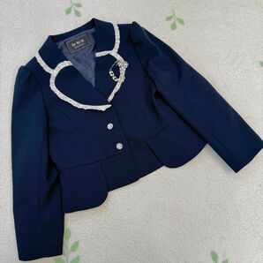 美品 sakura 130 女の子 フォーマル ジャケット ネイビー ブローチ セレモニー 女子 入学式 発表会 結婚式 キャット