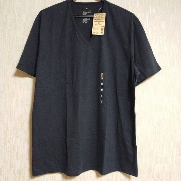 無印良品 オーガニックコットン天竺 Vネック半袖Tシャツ 紳士 黒