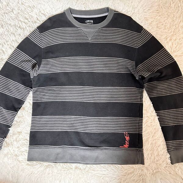 Stussy ステューシー スエット ボーダー ボーダー ブラック グレー M スウェット