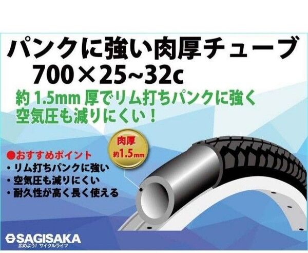 サギサカ 700C 肉厚チューブ 英式バルブ サイズ 700X25-32C