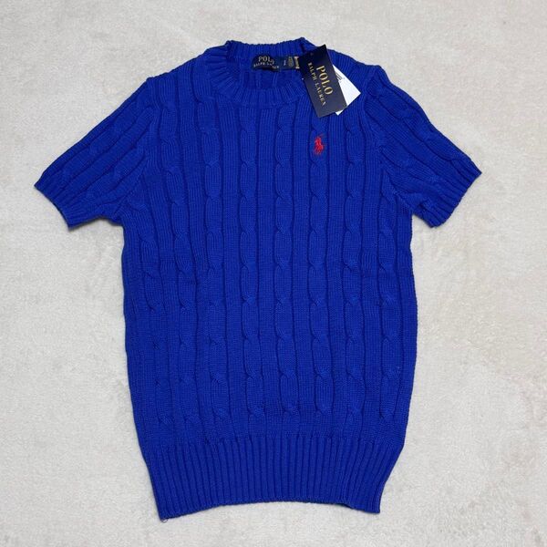 【新品未使用タグ付き】ポロラルフローレン 半袖ケーブルニットS ブルー POLO RALPH LAUREN セーター