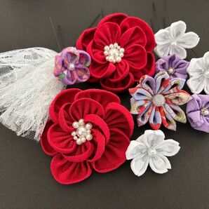 ⑧つまみ細工 髪飾り 10点セット
